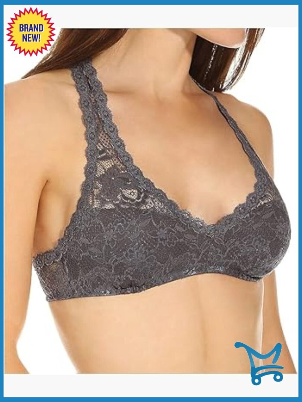 Racerback Bralette Plunge V-Neck Floral Lace Pull-On Front Closure High Support